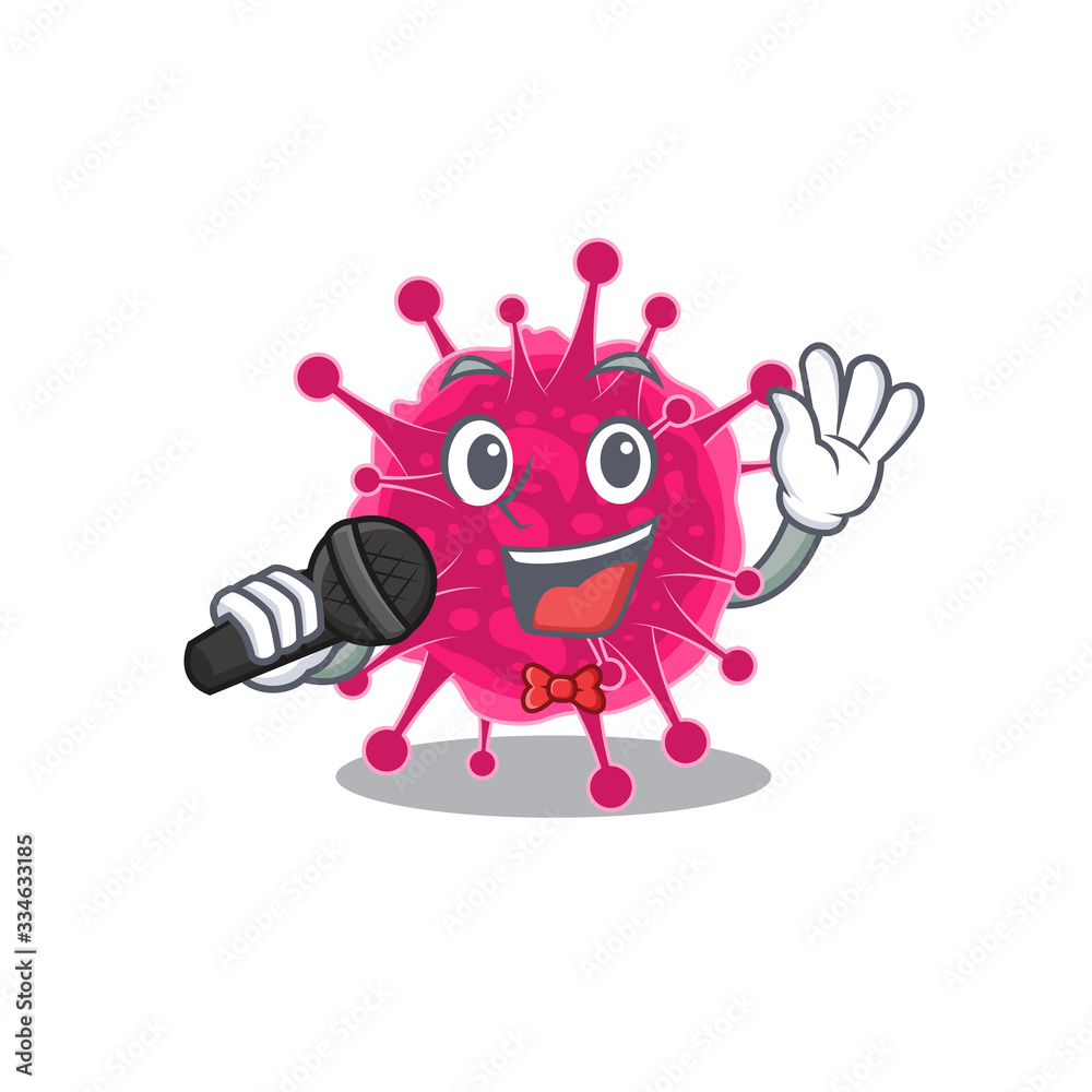 Talented singer of picornaviridae cartoon character holding a microphone Talented singer of picornaviridae cartoon character holding a microphone