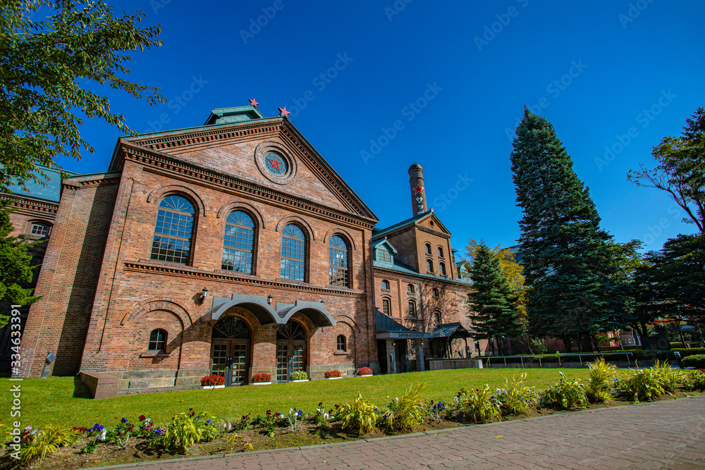Fototapeta premium Red brick building in Sapporo, Japan.