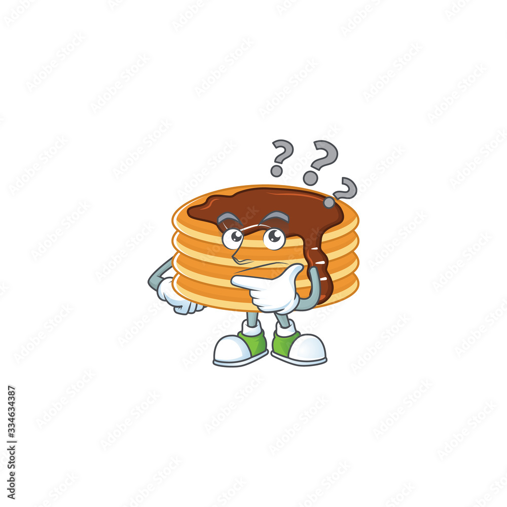Chocolate cream pancake mascot design concept having confuse gesture