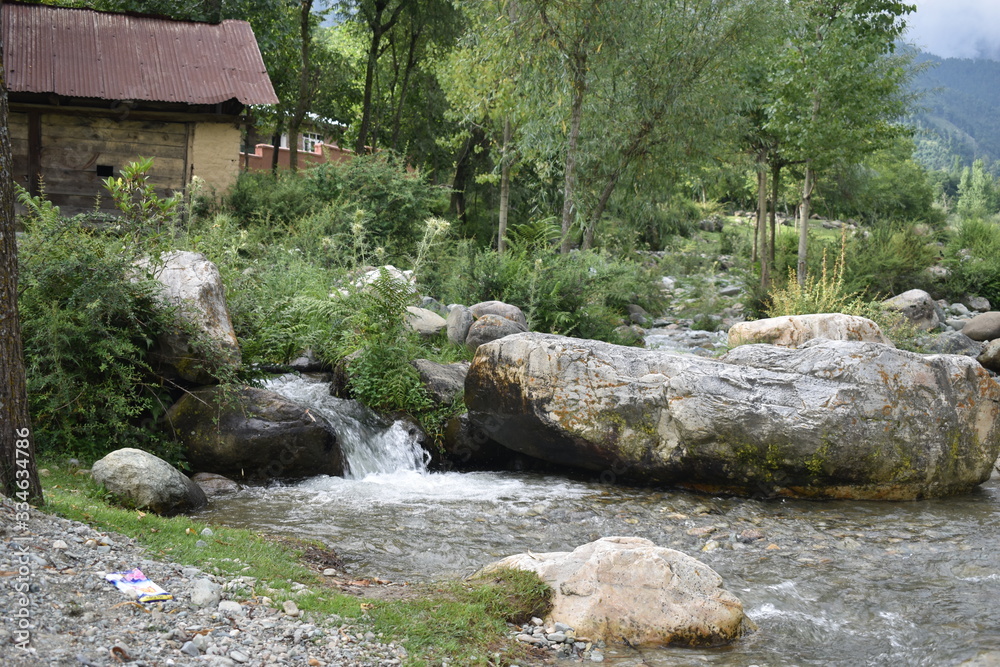 A view of a water stream at Pahalgam Kashmir India.