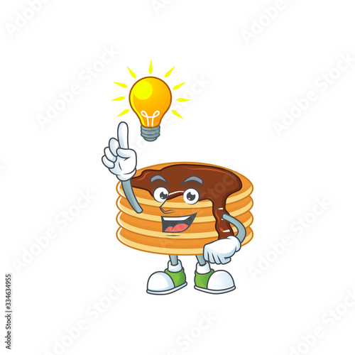 A genius chocolate cream pancake mascot character design have an idea