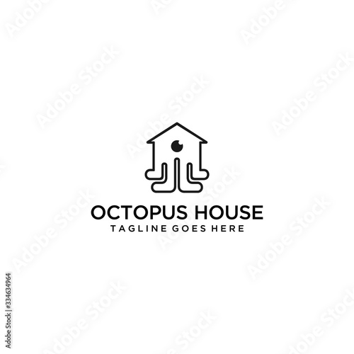 Creative modern octopus with house logo template vector illustration.