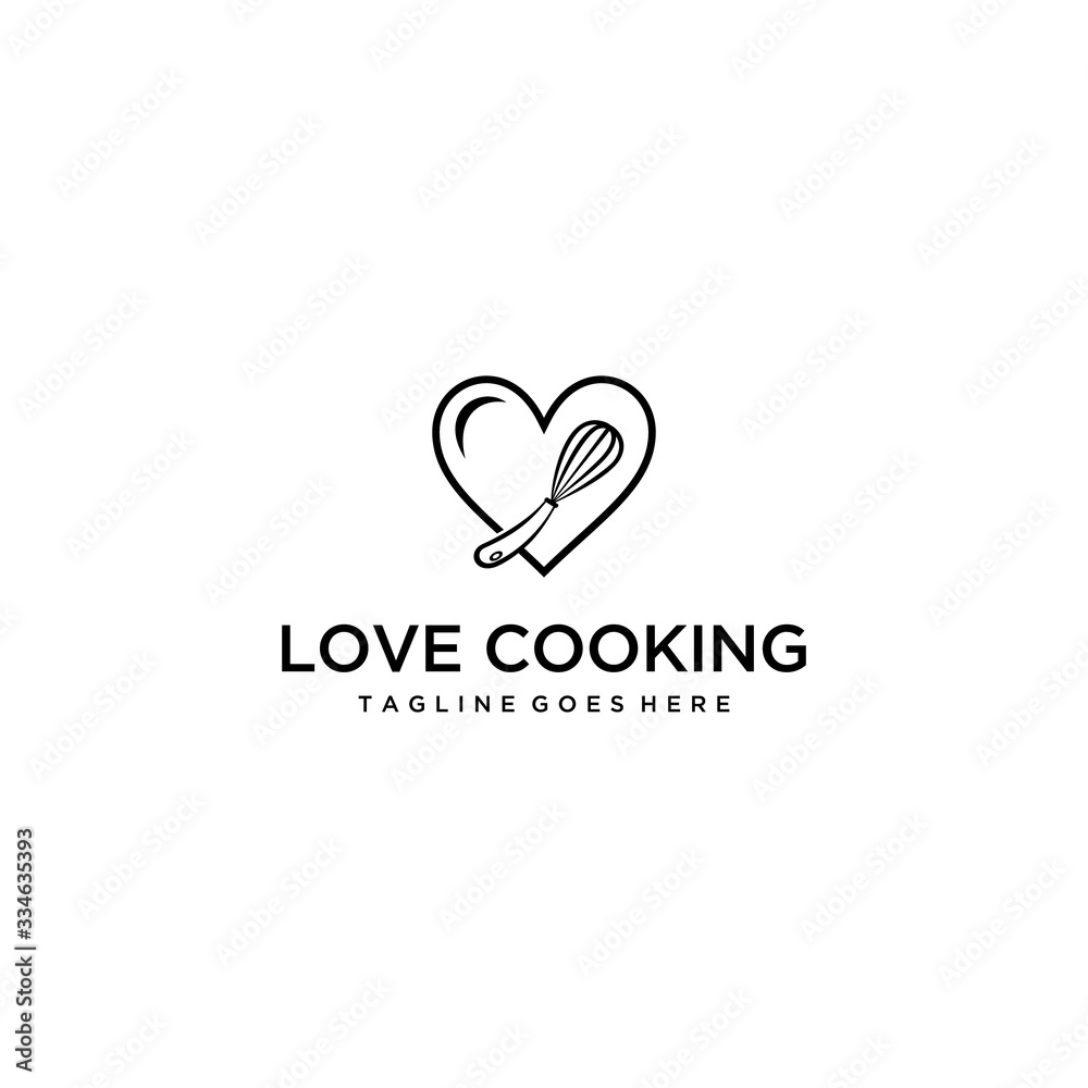 Creative modern love cooking bakery sign logo design template.