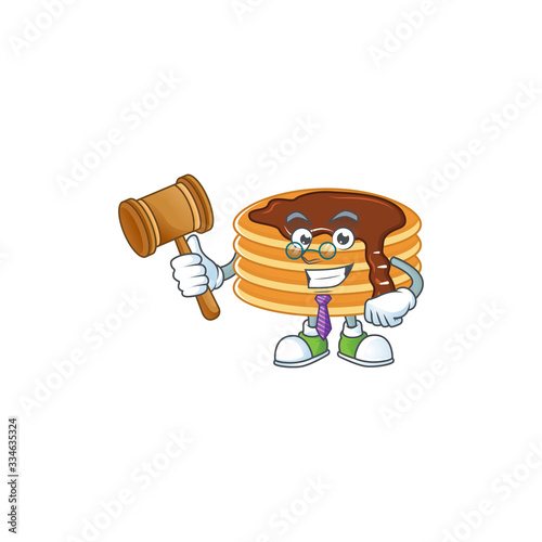 Charismatic Judge chocolate cream pancake cartoon character design with glasses