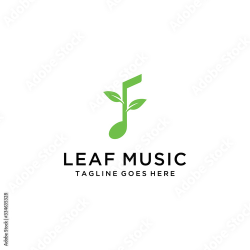 Creative modern note music with leaf plant sign logo design template.