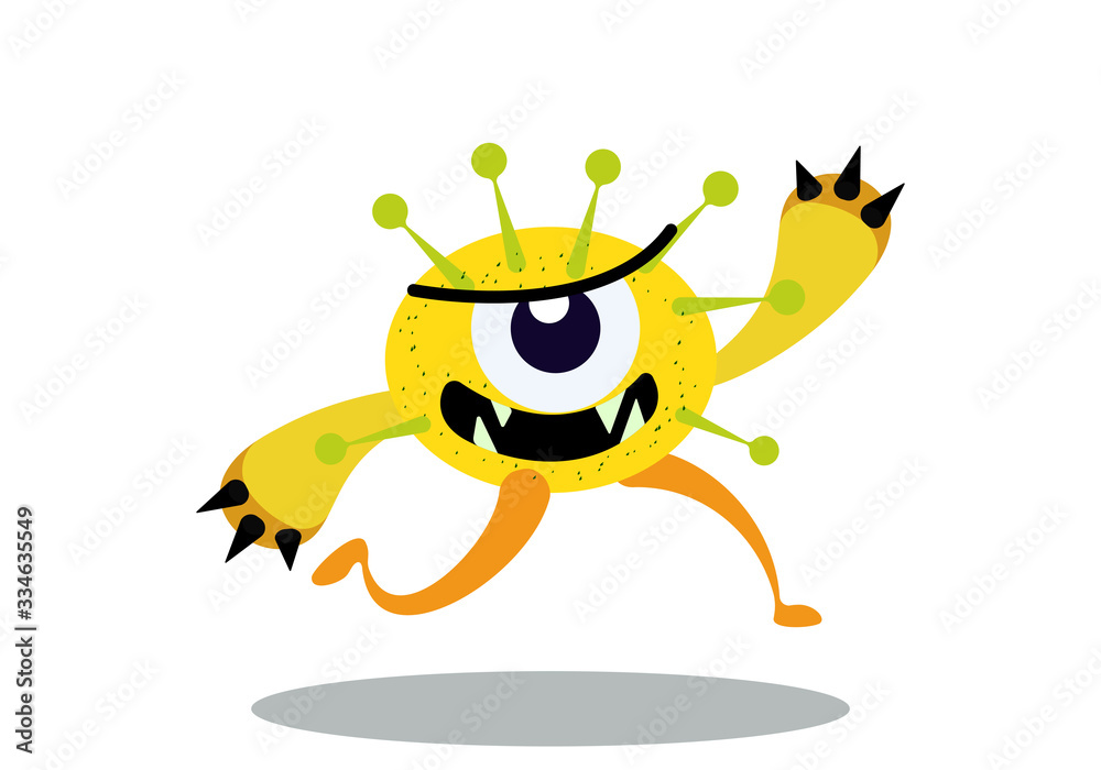 Obraz premium Illustration vector graphic of cute bacteria character running. Vector cartoon illustration of a virus, bacteria. Cartoon microbes. Simple vector illustration EPS10 isolated on white background.