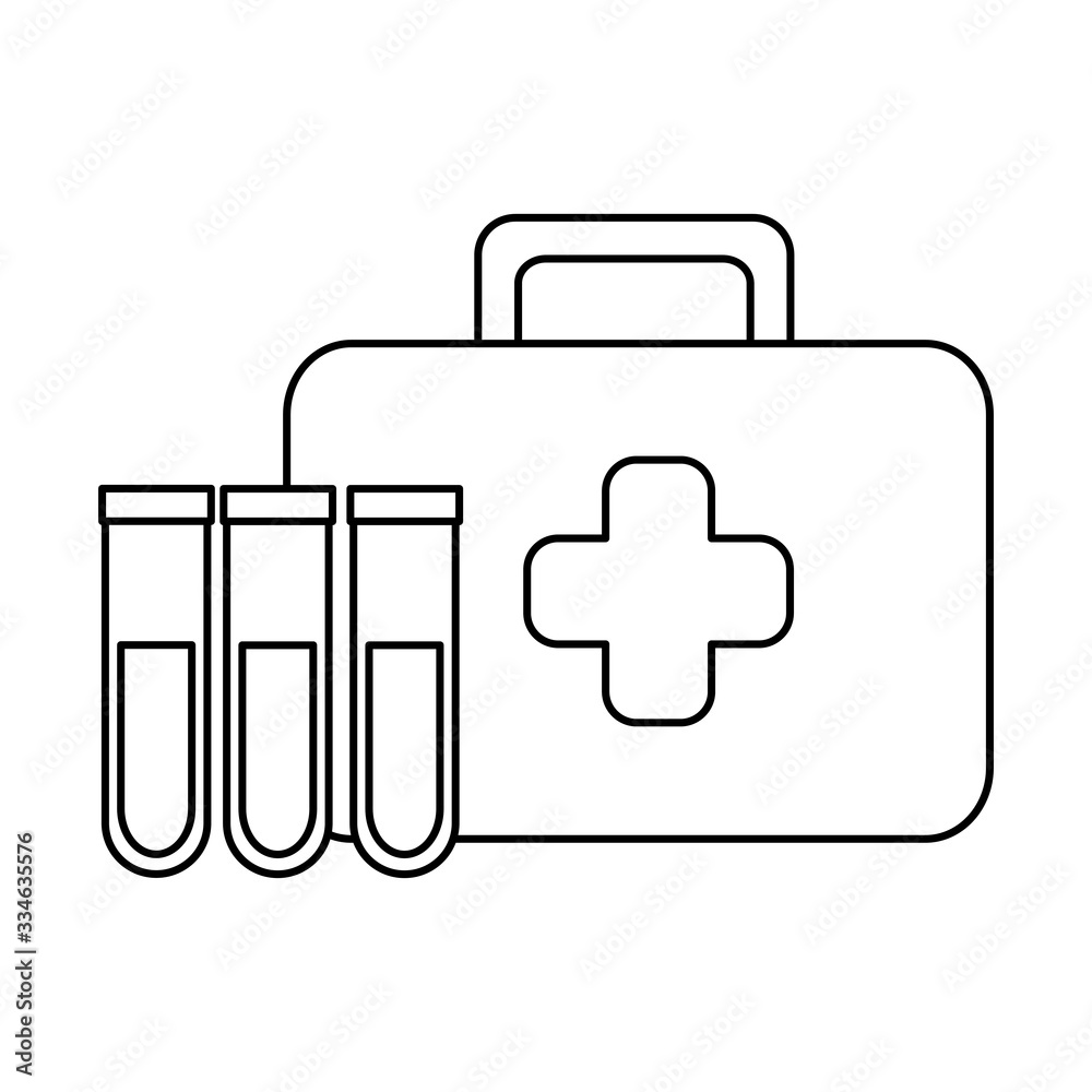first aid kit with tubes test isolated icon vector illustration design