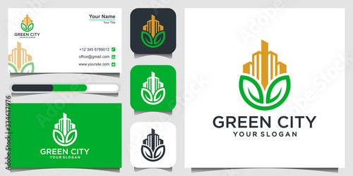 nature city logo design. Green city Logo Concepts. logo design, 3 favicons and business card Premium Vector.