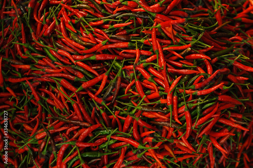 Red Chillies Background,Selective focus,Planted in Asia, Thailand.