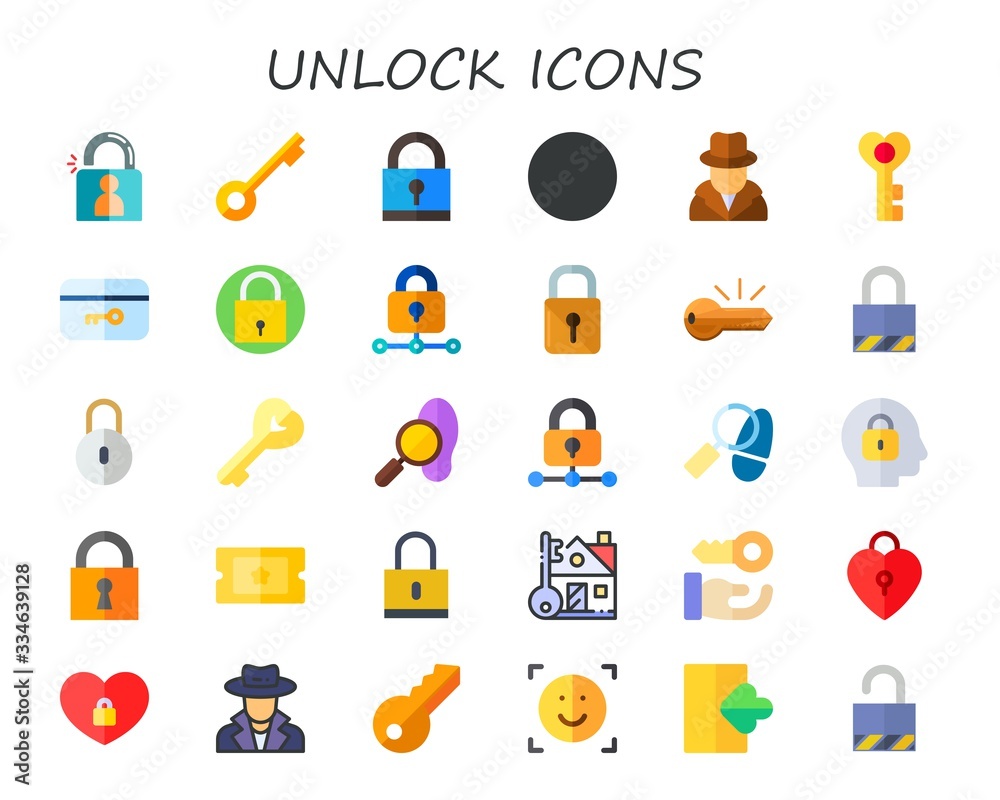 Modern Simple Set of unlock Vector flat Icons