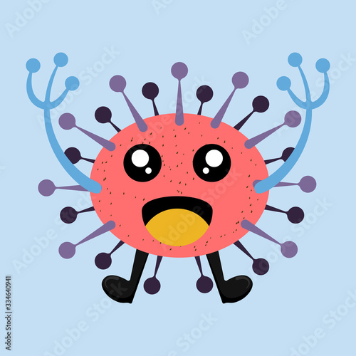 Illustration vector graphic of cute happy bacteria isolated on light blue background. Bacteriology concept design. Cute cartoon germ in flat style design. vector illustration EPS10.