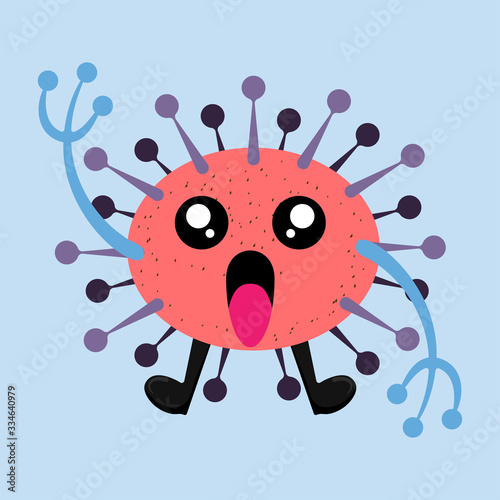 Illustration vector graphic of cute happy bacteria isolated on light blue background. Bacteriology concept design. Cute cartoon germ in flat style design. vector illustration EPS10.