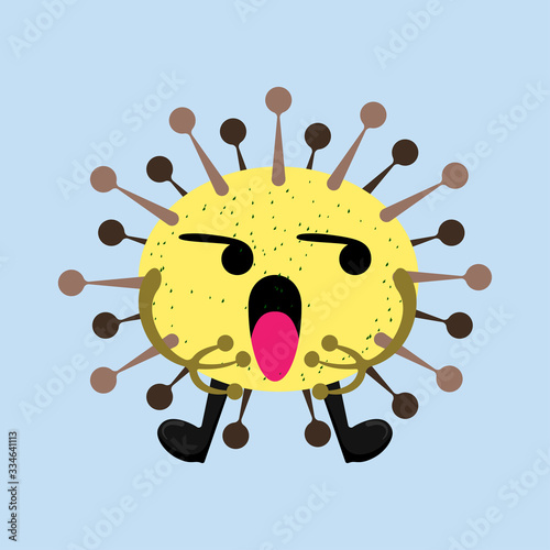 Illustration vector graphic of cute angry bacteria isolated on light blue background. Bacteriology concept design. Cute cartoon germ in flat style design. vector illustration EPS10.