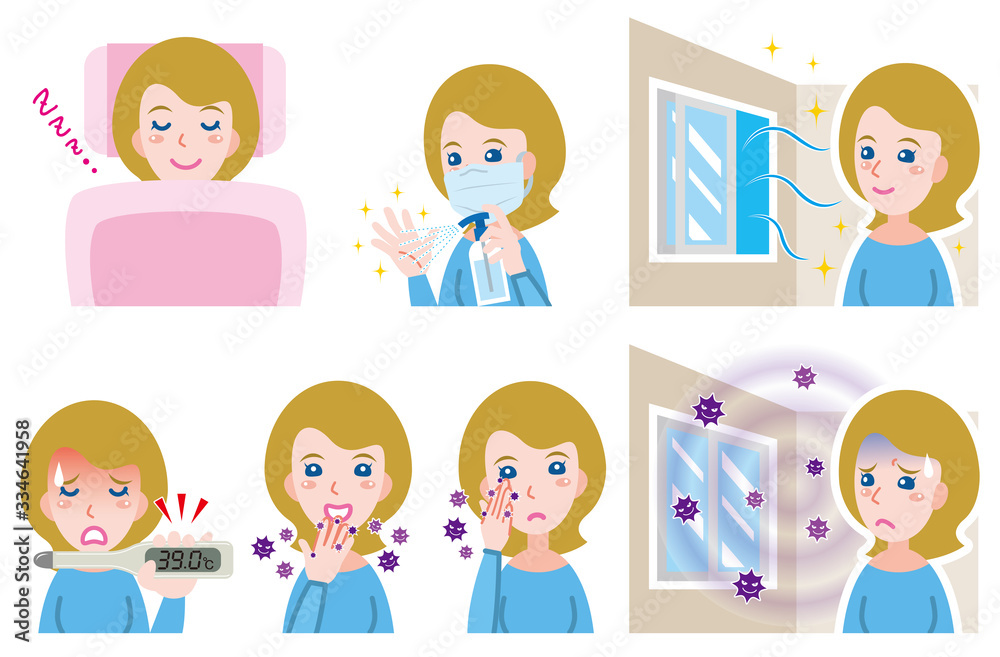 病気の予防をする女性のイラスト