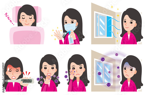 病気の予防をする女性のイラスト