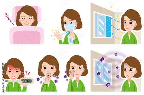 病気の予防をする女性のイラスト
