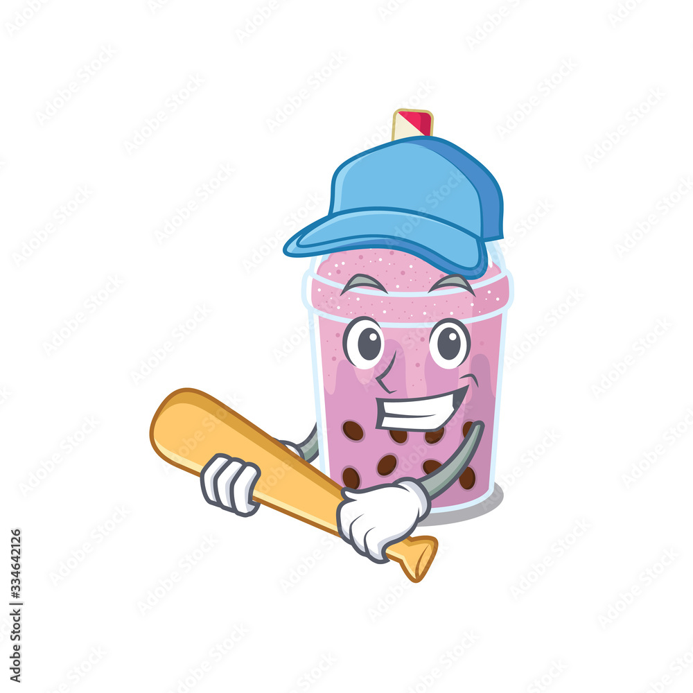 Picture of taro bubble tea cartoon character playing baseball Picture of taro bubble tea cartoon character playing baseball