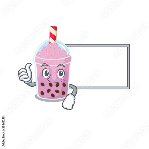 Humorous taro bubble tea cartoon design Thumbs up bring a white board