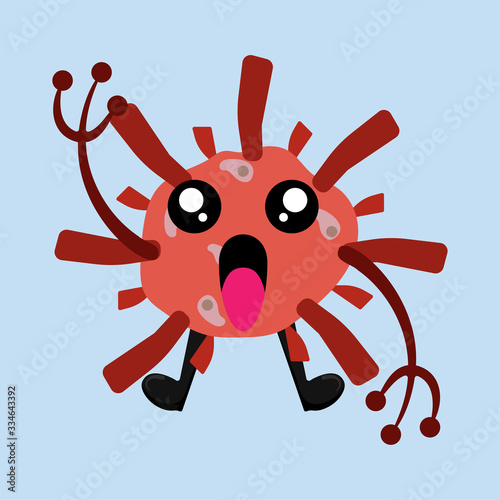 Illustration vector graphic of cute happy bacteria isolated on light blue background. Bacteriology concept design. Cute cartoon germ in flat style design. vector illustration EPS10.