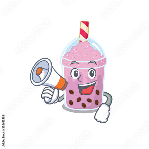 Cartoon character of taro bubble tea having a megaphone