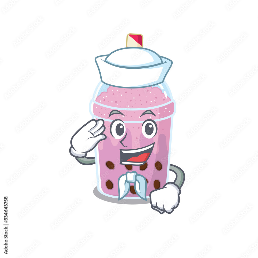 Sailor cartoon character of taro bubble tea with white hat Sailor cartoon character of taro bubble tea with white hat