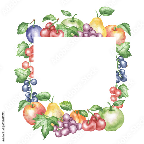 Square frame of fruits and berries