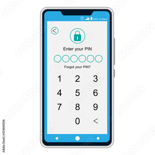 Smartphone enter pin screen flat vector icon. Login screen on mobile phone concept. Enter code for application on smartphone. photo