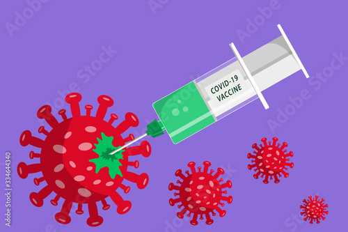 medical syringe with coronavirus vaccine destroys the COVID-19 virus. concept of vaccination against coronavirus.