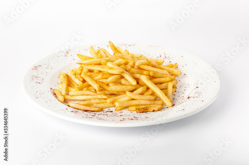 Chips on a white plate Isolated on a white background.