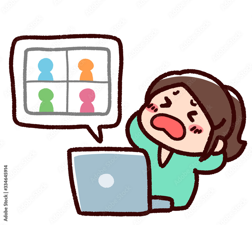テレワーク オンライン会議 仕事をする女性 イライラ テレワーク オンライン会議 仕事をする女性 イライラ