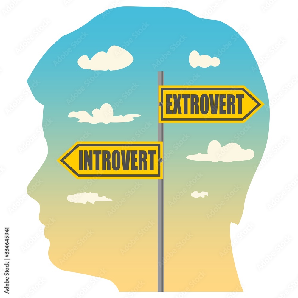 Double exposure portrait of young man and road signs. Introvert and ...