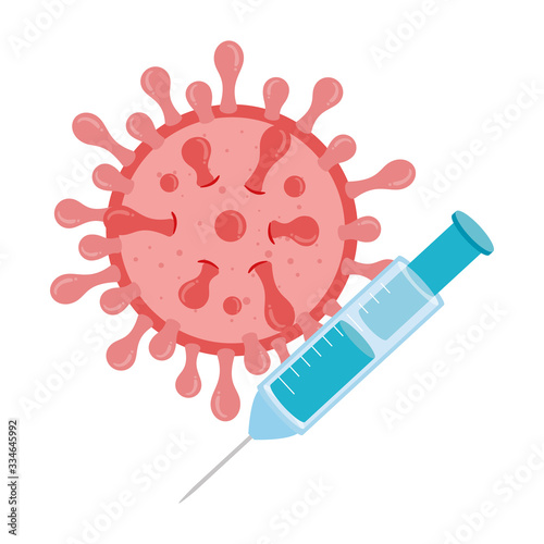 particle covid 19 with syringe isolated icon vector illustration design