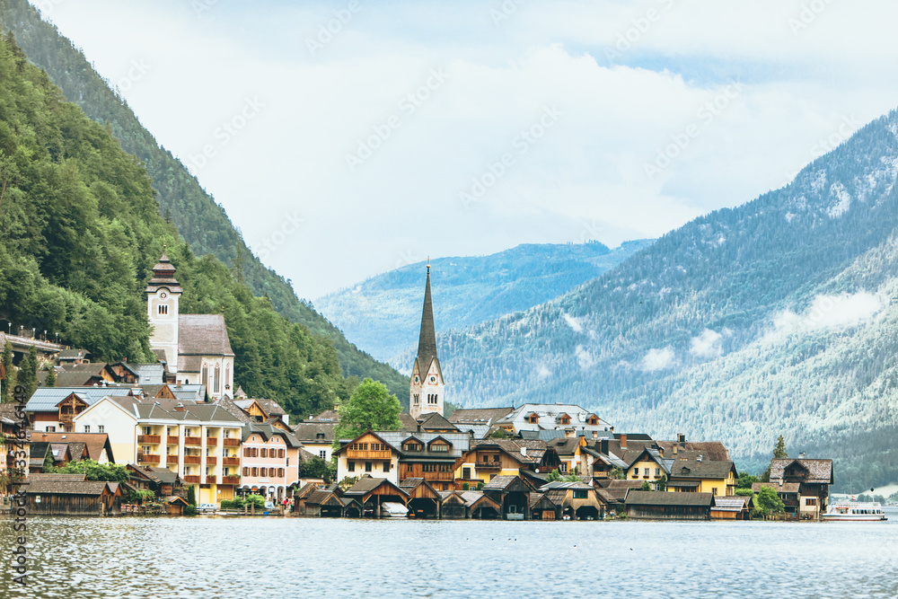 landscape view of hallstatt city in austrian alps