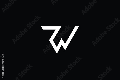 Minimal elegant monogram art logo. Outstanding professional trendy awesome artistic ZW WZ initial based Alphabet icon logo. Premium Business logo White color on black background