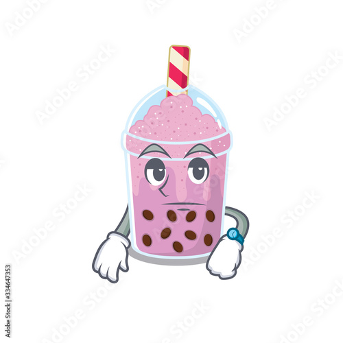 Mascot design of taro bubble tea showing waiting gesture