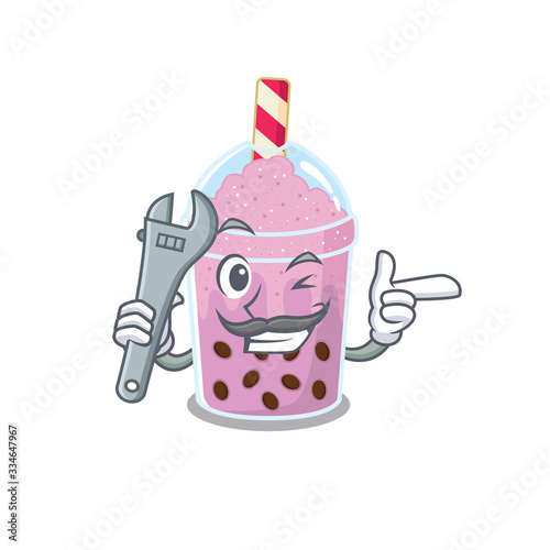A picture of taro bubble tea mechanic mascot design concept