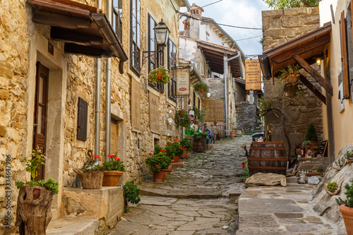 Fototapeta Naklejka Na Ścianę i Meble -  HUM / CROATIA - AUGUST 2015: Street in the centre of the small medieval Hum town, Istria, Croatia