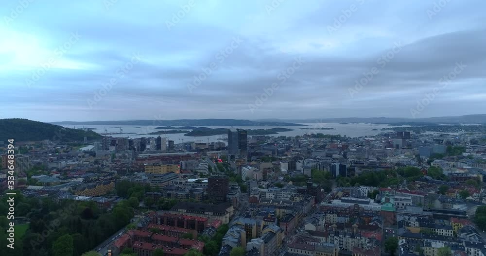 Downtown Oslo Norway in the Evening - Aerial View Downtown Oslo Norway in the Evening - Aerial View