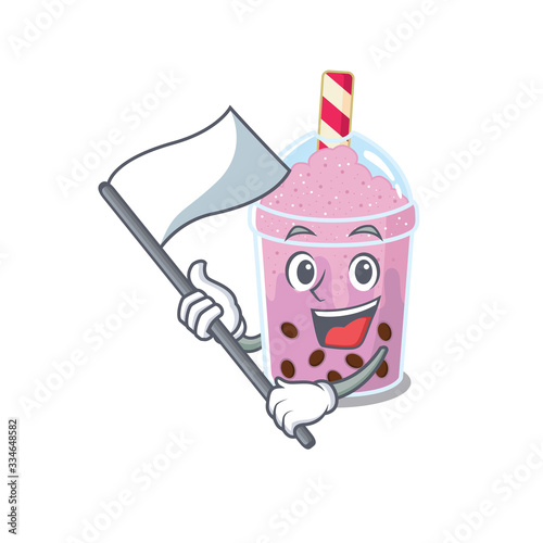 A nationalistic taro bubble tea mascot character design with flag