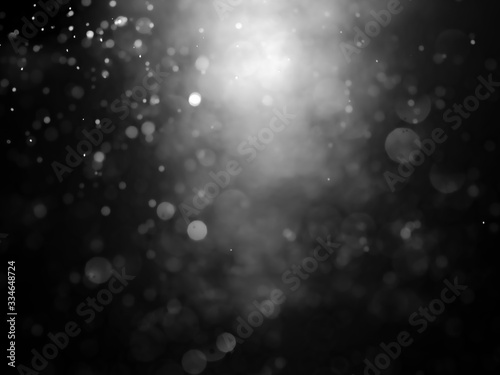Black and white bokeh background. Blur background. White bubbles.