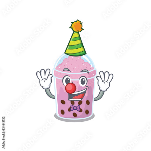 cartoon character design concept of cute clown taro bubble tea