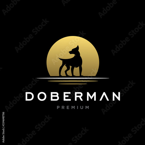Dog sunset logo design vector illustration. Dog illustration, vector graphics to design