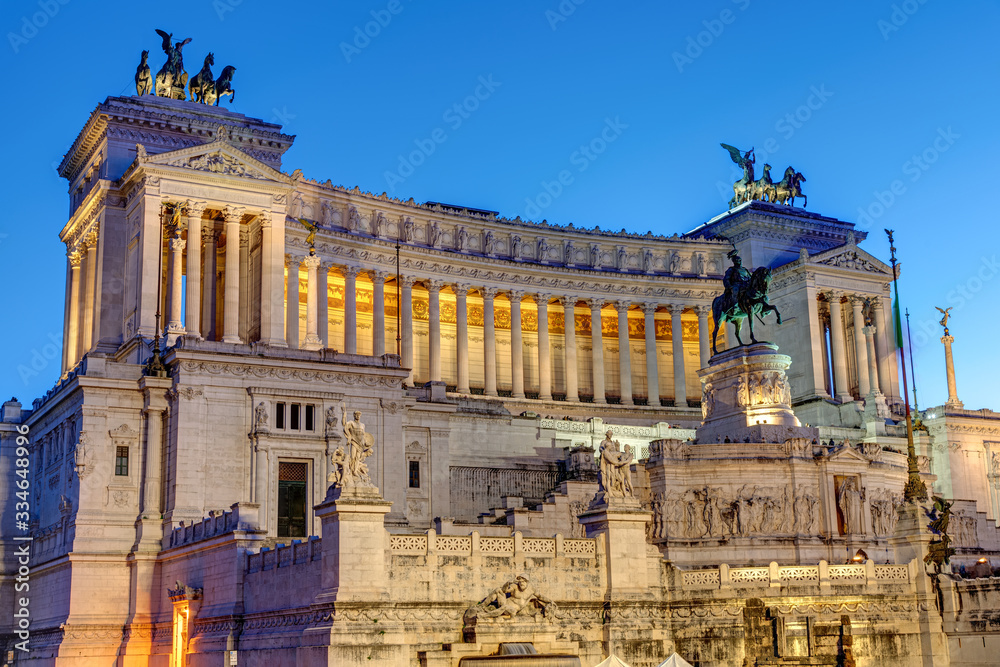 The Victor Emmanuel II National Monument in Rome, Italy, at twilight