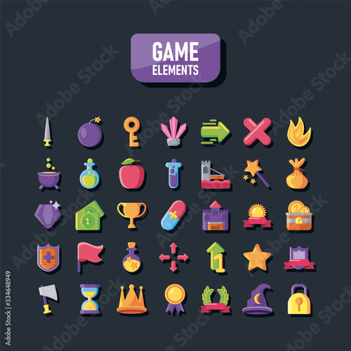set of icons video game on white background