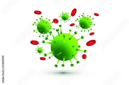 Design of a coronavirus outbreak with a viral cell in microscopic form. Vector illustration template on the topic of a dangerous SARS epidemic for an advertising banner or leaflet.