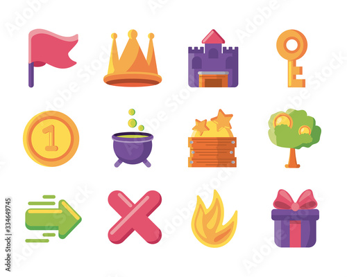 set of icons video game on white background