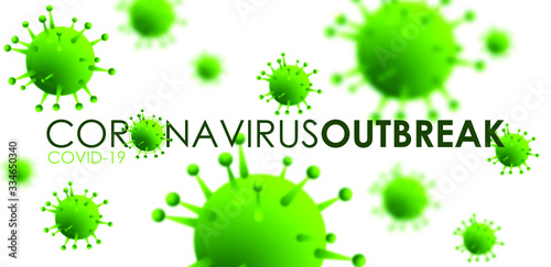 Design of a coronavirus outbreak with a viral cell in microscopic form. Vector illustration template on the topic of a dangerous SARS epidemic for an advertising banner or leaflet.