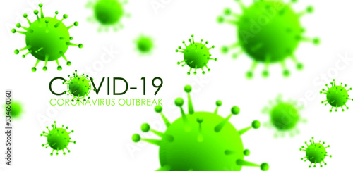 Design of a coronavirus outbreak with a viral cell in microscopic form. Vector illustration template on the topic of a dangerous SARS epidemic for an advertising banner or leaflet.