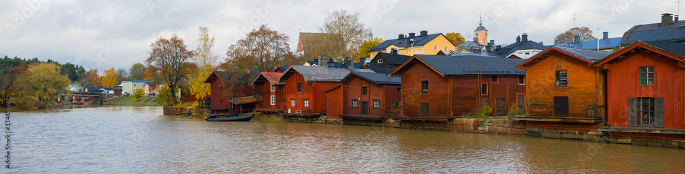 October cloudy day on the Porvoonjoki River. Old Porvoo, Finland