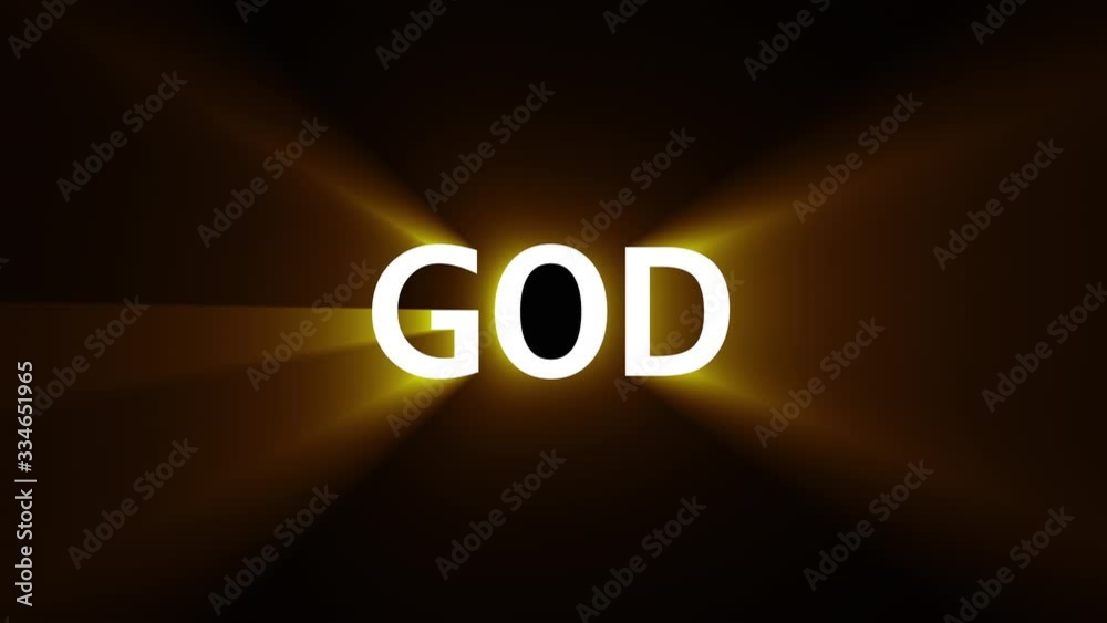 Computer generated background with golden banner GOD and rays. 3d rendering of religious text